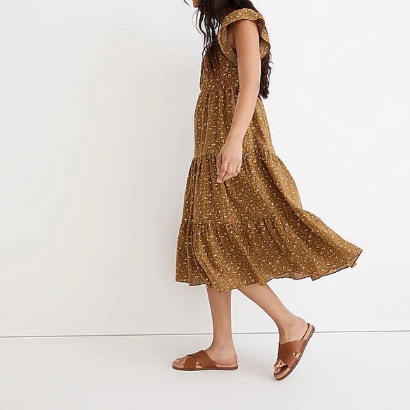 Madewell Ruffle-Sleeve Tiered Midi Dress in Daisy Stitch Size Large - Picture 5 of 5